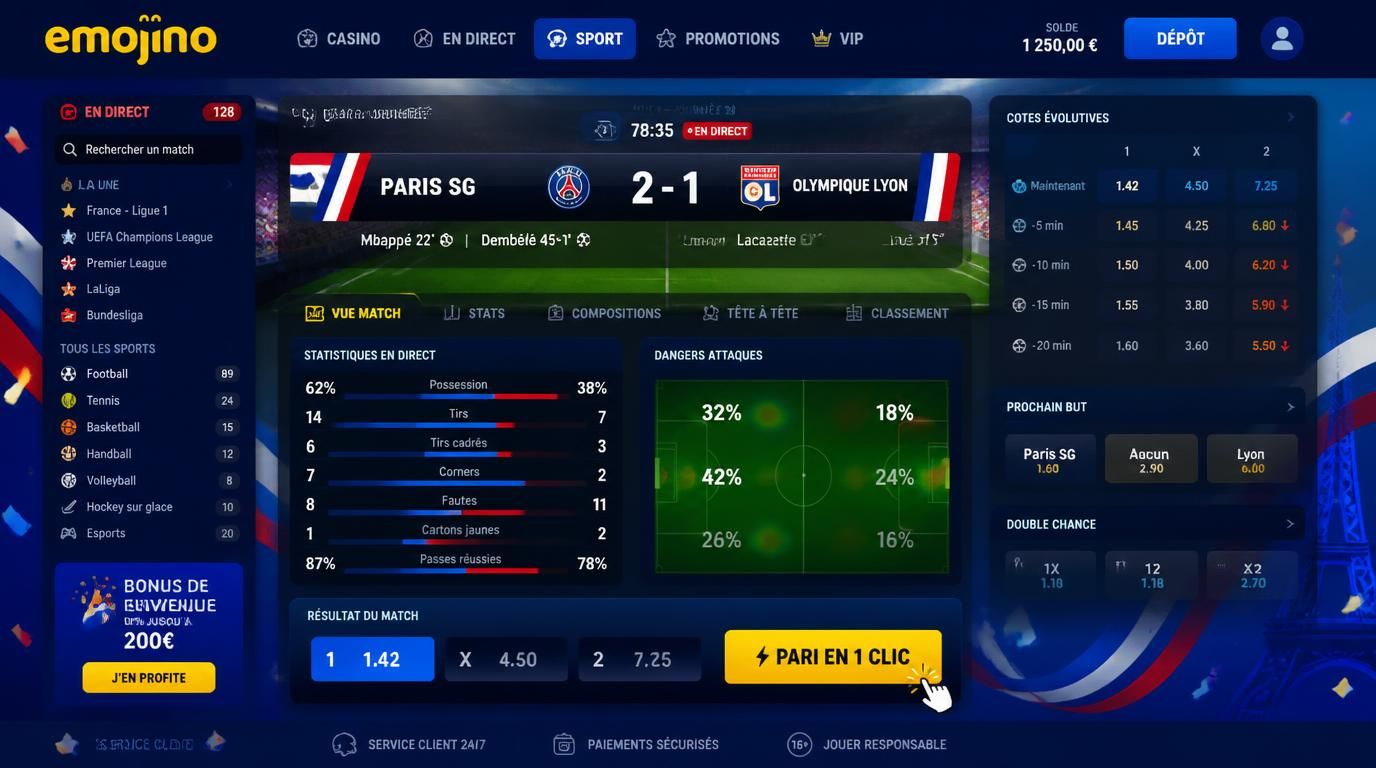 Match en direct avec stats et cotes qui bougent