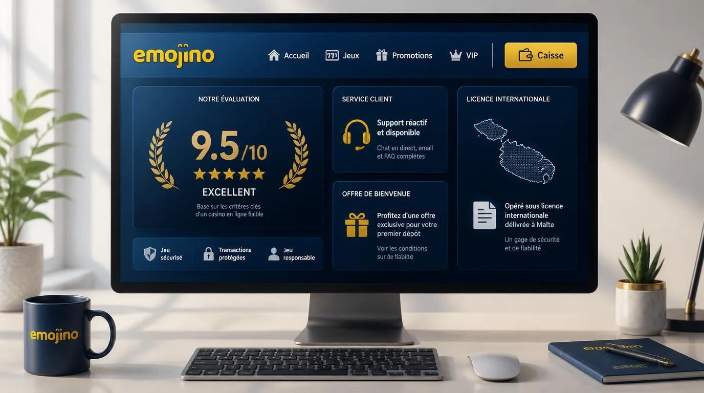 Tableau de bord de casino avec une note de 9,5 sur 10, un espace assistance et un accĂšs Ă la caisse